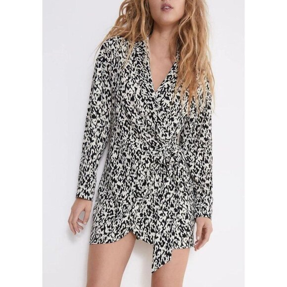 Zara Women Animal Print Wrap Front Romper - Picture 1 of 4